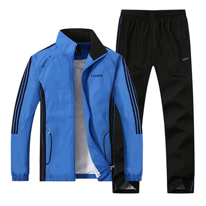 Herren-Set, Frühling und Herbst, Herren-Sportbekleidung, zweiteiliges Set, sportlicher Anzug, Jacke + Hose, Trainingsanzug XL blau