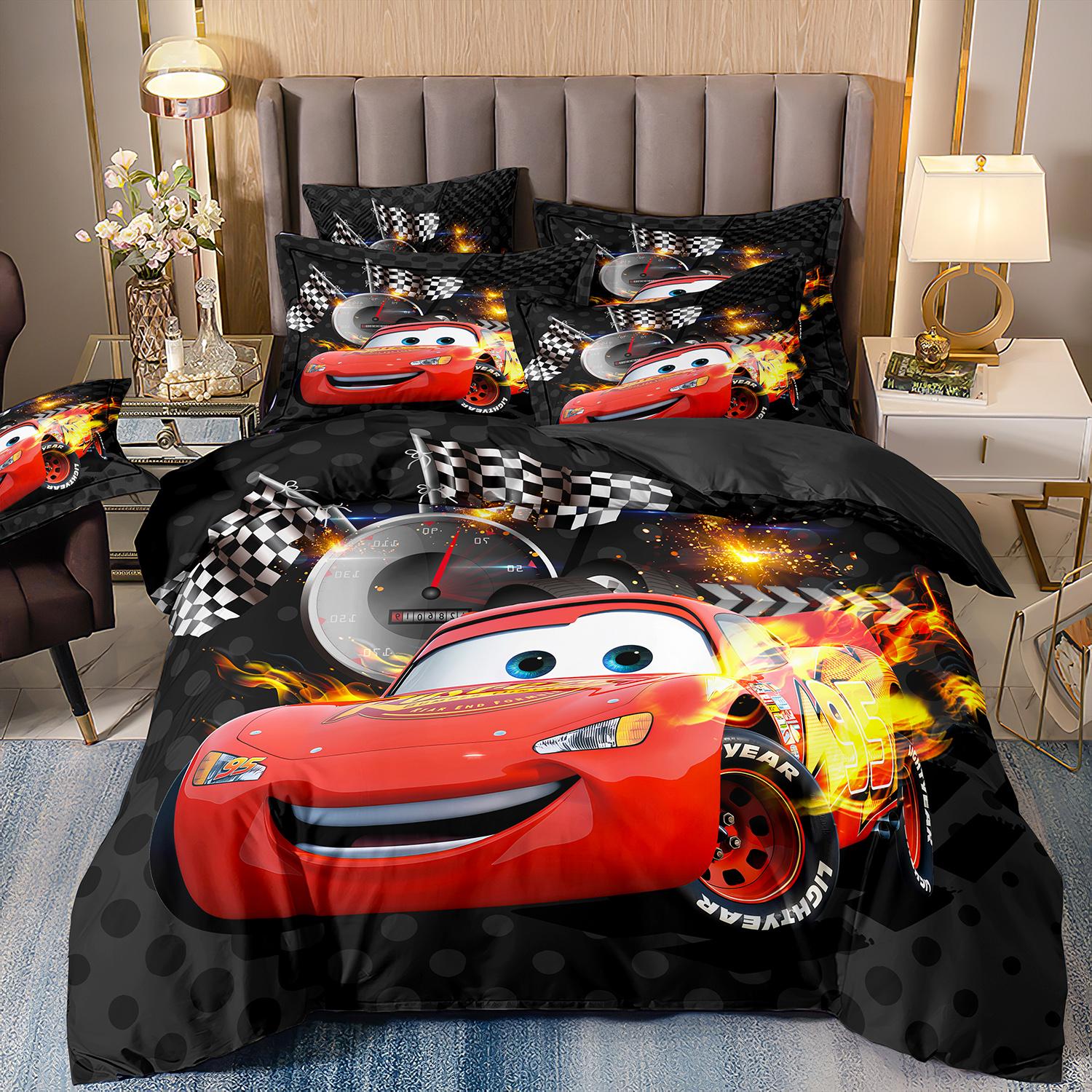 Autos Lightning McQueen Bettwäsche-Sets Teenager Jungen 3D-Druck Bettbezug und Kissenbezüge Kinder Tagesdecke Rote Autos Motive US Queen(228*228cm)3pcs