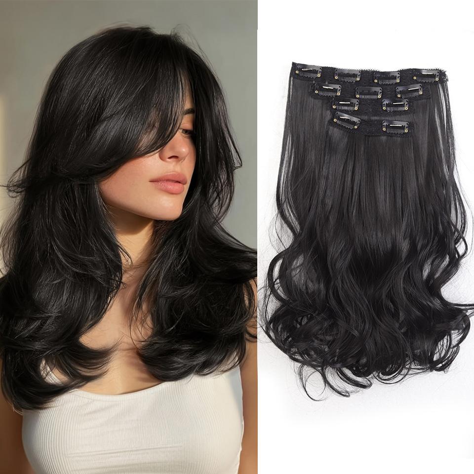4 Stück Clip-In Haarverlängerungen Unsichtbar Dick Synthetisches Haar Clip-Extensions für Frauen Weich und Einfache Installation Haarteil Clip 35CM