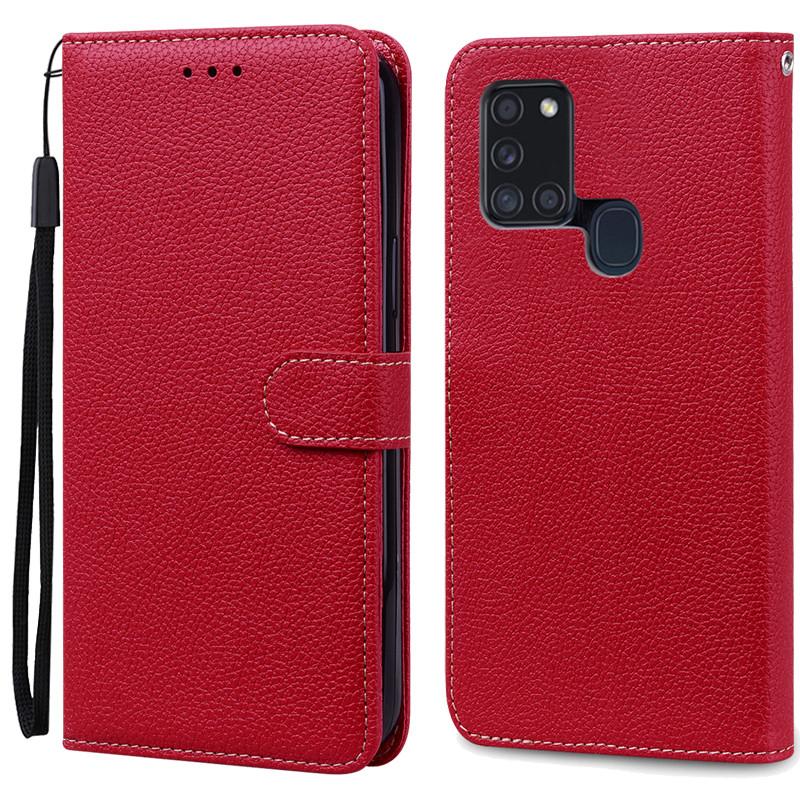 A21S Hülle Für Samsung Galaxy A21S Hülle Brieftasche Leder Flip Hülle Für Samsung A21S Hülle A 21s A217F Weiche Silikonhülle Fundas For Samsung A21S dunkelrote