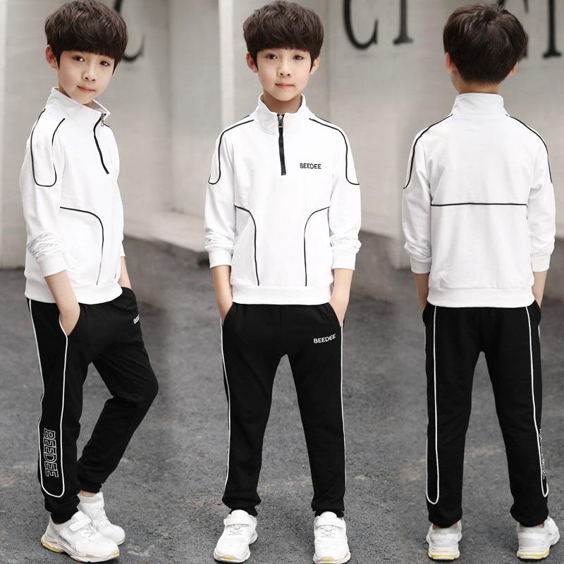 Frühling Herbst Teenager Jungen Bekleidungssets Kindermode Buchstaben Sweatshirt + Hose Kinder Trainingsanzug 160cm weiß