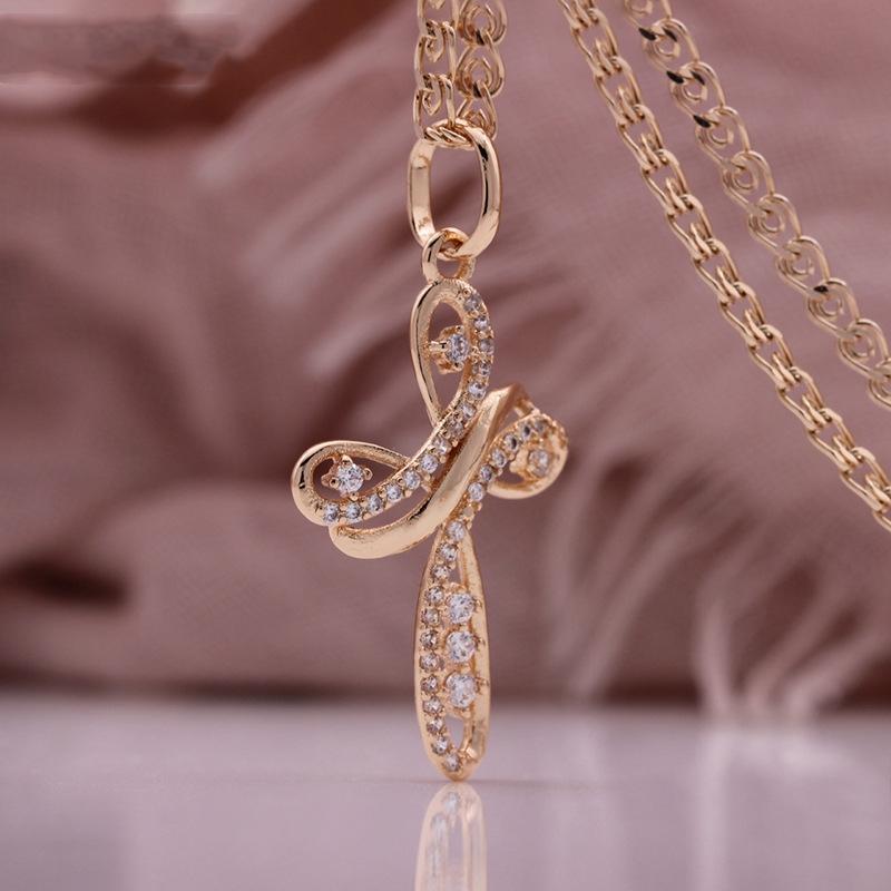 Mode Kreuz Anhänger Halskette Roségold Kugel Anhänger Halskette Kette Damen Herren Weihnachtsgeschenk 50cm rose gold