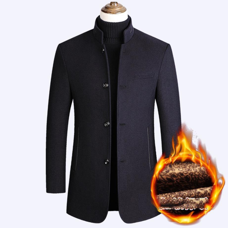 Herren Trenchcoats aus Wolle und Kaschmir, Blazer, Jacken, Stehkragen, Business Casual, Anzüge, Mäntel, Winterjacken und -mäntel L dunkelblaue
