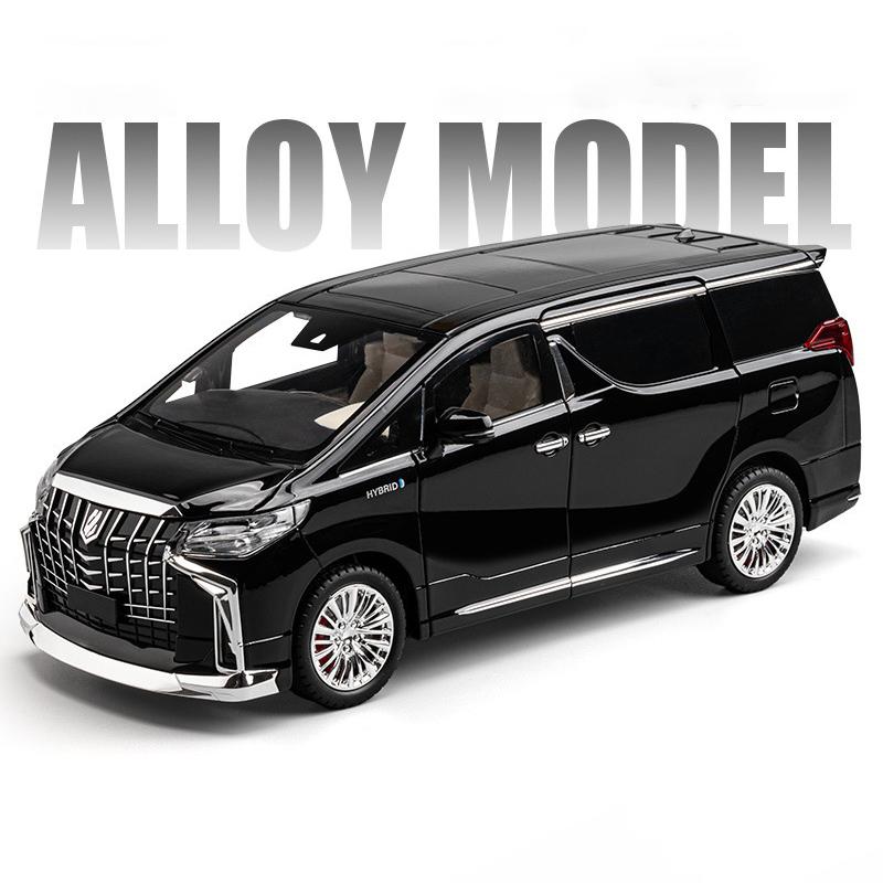 Neu 1:18 Toyota Alphard MPV Übergroßes Modellauto aus Legierung, Spielzeugauto aus Druckgussmetallguss, Sound- und Lichtauto für Kinder, automatische Tür, Legierungsauto, Geschenk für Jungen schwarz