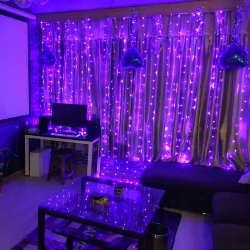 Weihnachtsvorhang Lichtgirlande Girlande Frohe Weihnachten Dekor für Zuhause Weihnachtsschmuck Weihnachtsgeschenke 3M(W)x2M(H) 200 LEDS violett