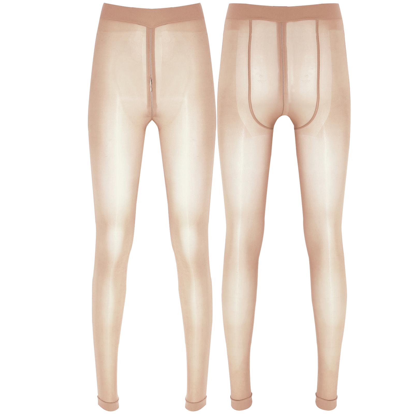 Einfarbige Skinny-Leggings für Damen, glänzende, transparente Strumpfhosen, Strumpfhosen, dehnbare Strumpfhosen mit Reißverschluss im Schritt, durchsichtige Strümpfe L rosa