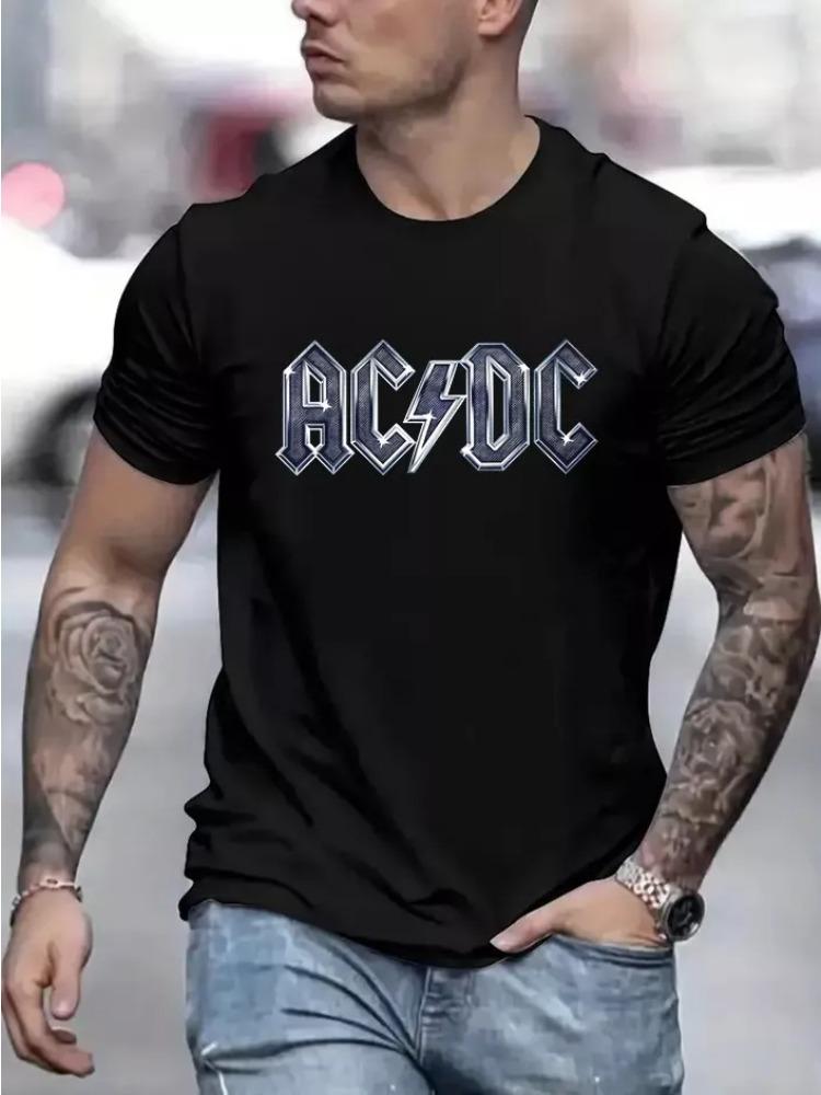 ACDC Herren T-Shirt Klassische Rockband T-Shirt Top Herren Baumwolle Rundhals Schwarz Locker Gothic Trend T-Shirt Vintage Casual T-Shirt S