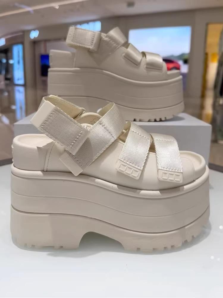 Mode 12CM High Platform Sandalen für Damen Neue Dicke Erhöhung Klettverschluss Sandalen für Sommer 2025, Lässige Damen Schuhe mit weicher Sohle 39