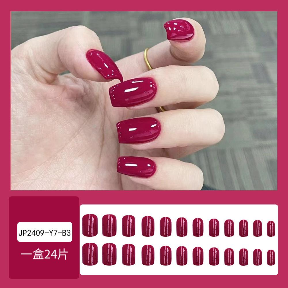 24 Teile/satz Schnelle Nägel Rose Rot Künstliche Nägel Glänzend Tragbare Maniküre DIY Fertige Nagel Aufkleber