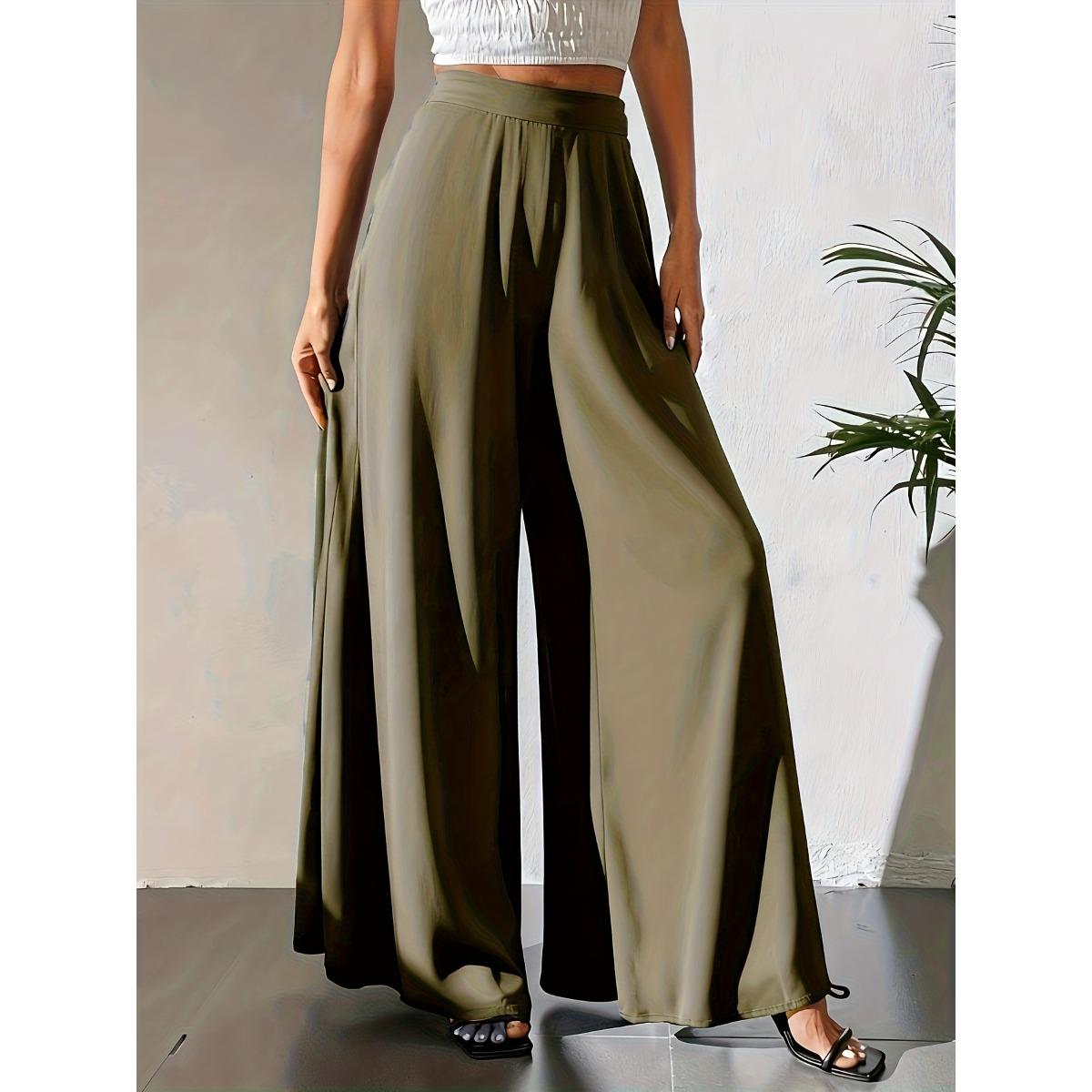 Damen Palazzo-Hose Lässige Chiffon-Hose für den Sommer XXL armee grüne