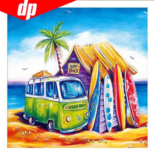 Diamant-Gemälde, 5D-Diamant-Gemälde zum Selbermachen, Meer, Brandung, Hütte, Diamant-Stickerei, Kreuzstich 30x30