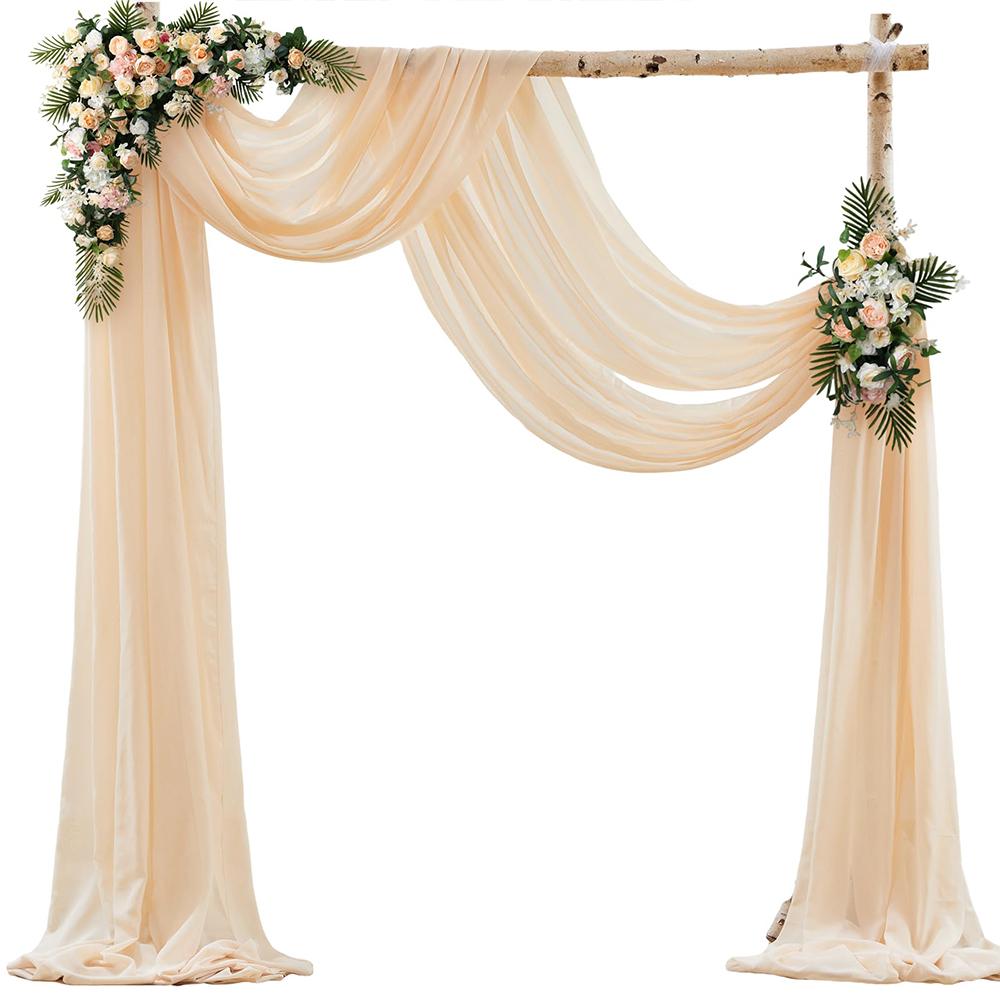 6/10M Chiffon Stoff Vorhänge für Hochzeitsbogen Zeremonie Empfangsdekorationen Transparente Stoff Vorhänge für Party Bühne Brautparty 75x600cm 1PCS champagner