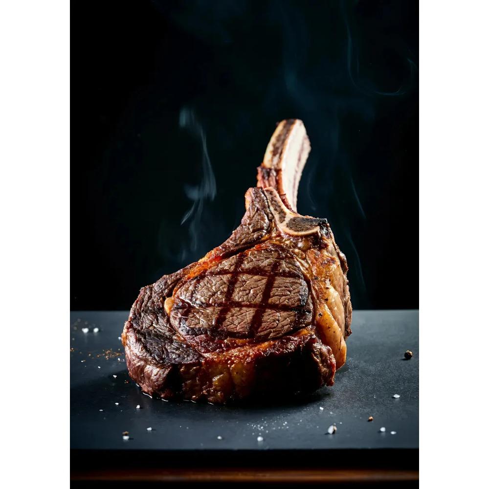 Köstliches Gegrilltes Tomahawk-Steak Poster Retro Fleischzuschnitte Steak Guide BBQ Drucke Leinwandmalerei Wandbilder Heimküchendekor 21X30cm Unframed black