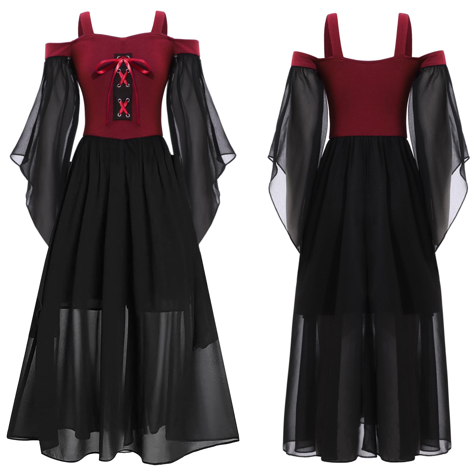 Mädchen Kinder Mittelalter Renaissance Kleid Halloween Mottoparty Fancy Dress Up Rollenspiel Ballkleid 5-6 Years bordeaux