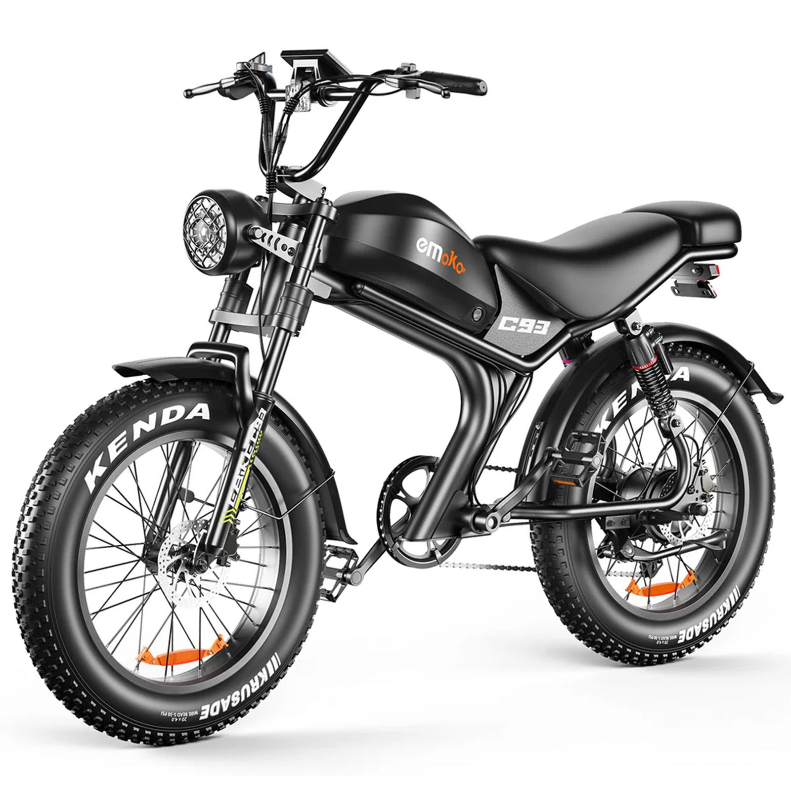 Elektrofahrrad EMOKO C93 1000W Motor Elektrofahrrad Erwachsene Höchstgeschwindigkeit 50 km/h 48V 20AH Maximale Reichweite 80 km Zuladung 150 kg Schwarz Rear Motor schwarz