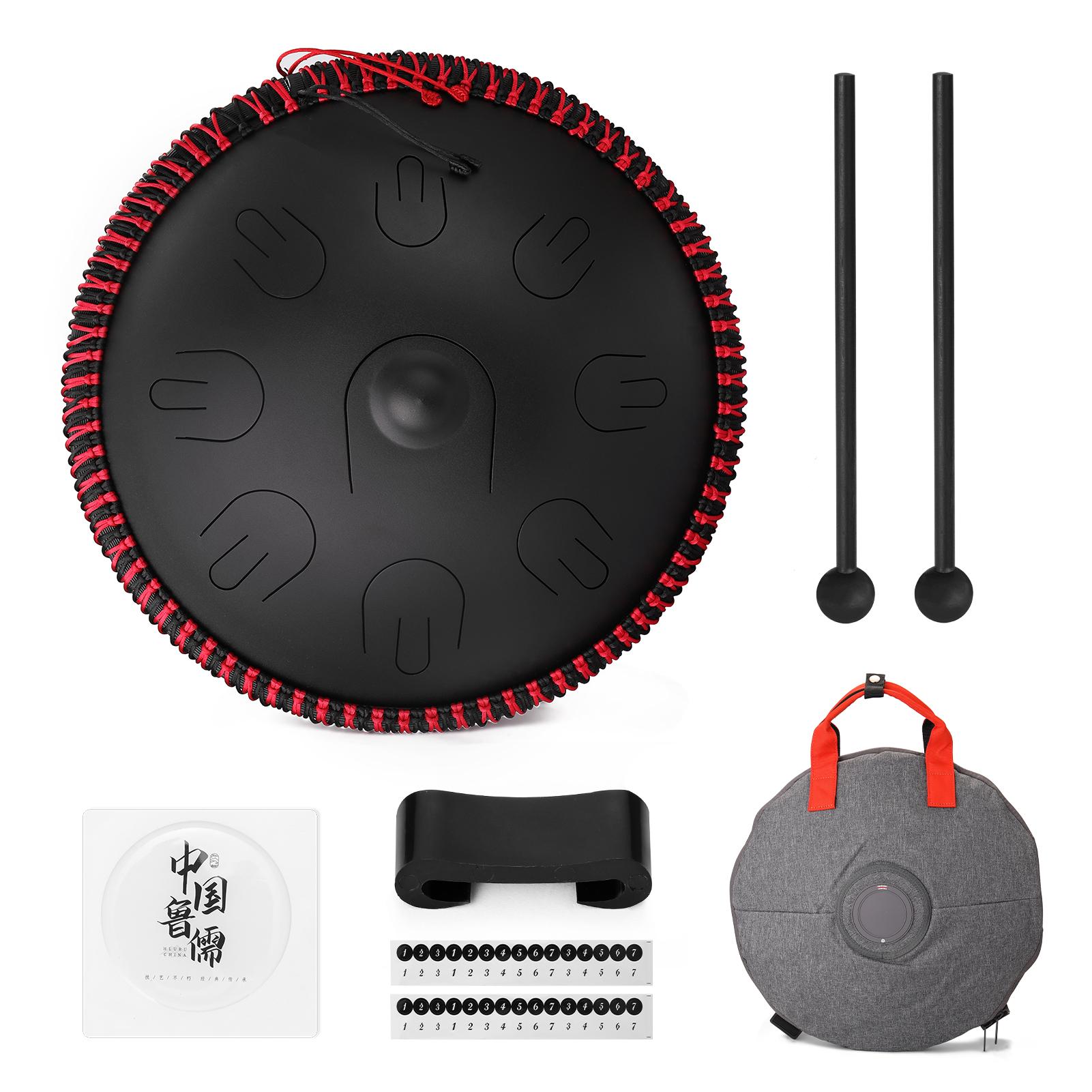 15 Zoll 9Tone Steel Tongue Drum Hand Pan Drums mit Drumsticks Percussion Musikinstrumente schwarz