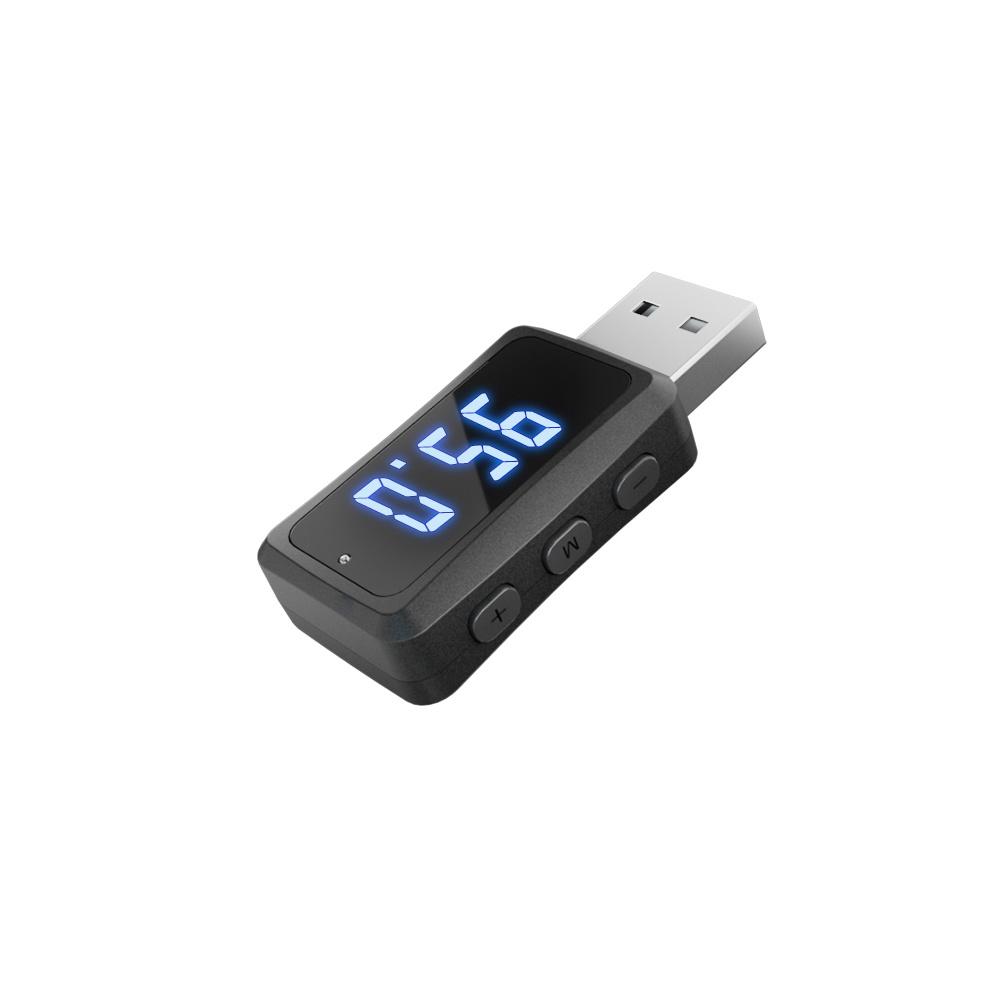 FM02 Mini-USB-Bluetooth 5.3 FM-Transmitter-Adapter, Audioempfänger mit LED-Anzeige, 87,5–95 MHz, verstellbarer Freisprechanruf, Car-Kit-Audio für Autoradio