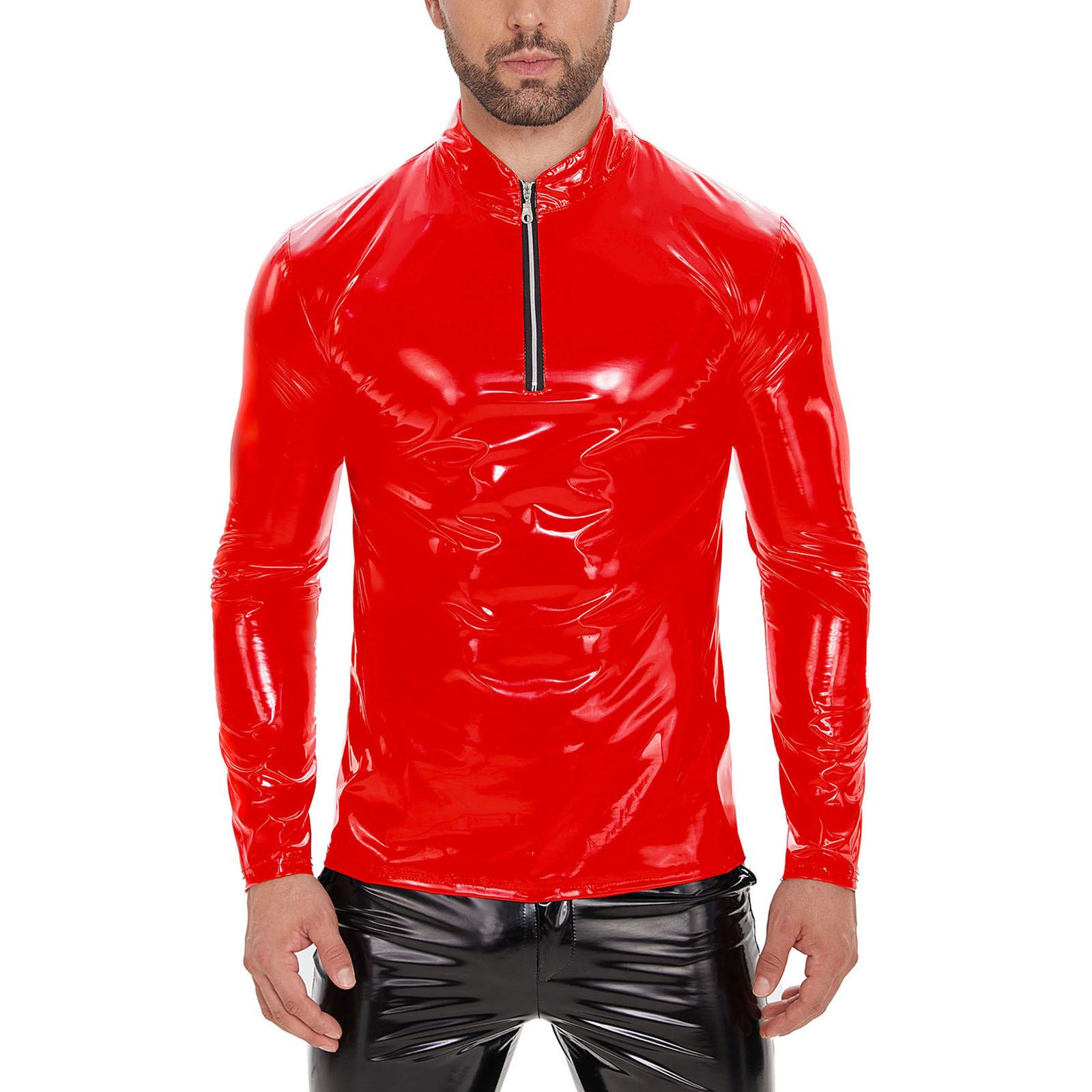Herren Slim Fit PU-Lederjacke - Spiegelfinish, Stehkragen, Langarm, Reißverschluss, Freizeitkleidung, Geruchsneutral XXL rot