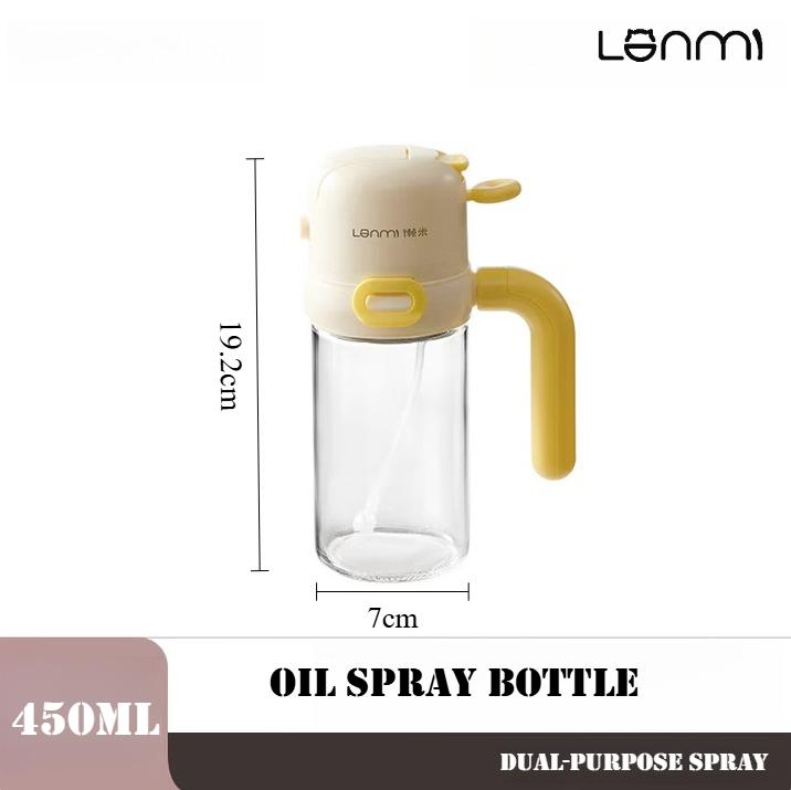 LANMI 2-in-1 Ölsprühflasche 450ml Ausgießen und Sprühen Ölflasche Kein Ölaustritt Kalkglas Öl Küchenzubehör Auslaufsicher