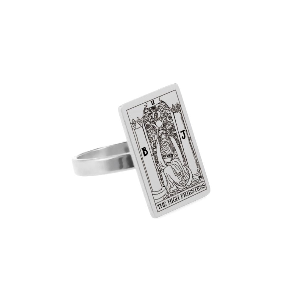 LIKGREAT Tarotkarten Ringe für Damen Herren Edelstahl Esoterik Divination Magie Fingerringe Punk Amulett Schmuck Geschenk Neu 10 white
