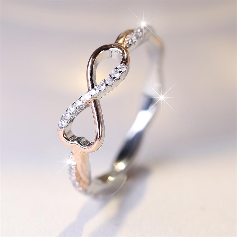 Einfacher Trendiger 8-Form Unendlichkeitsring Weißer Zirkon Verlobungsringe Für Frauen Roségold Farbe Ehering Zweifarbig Schmuck 9 white
