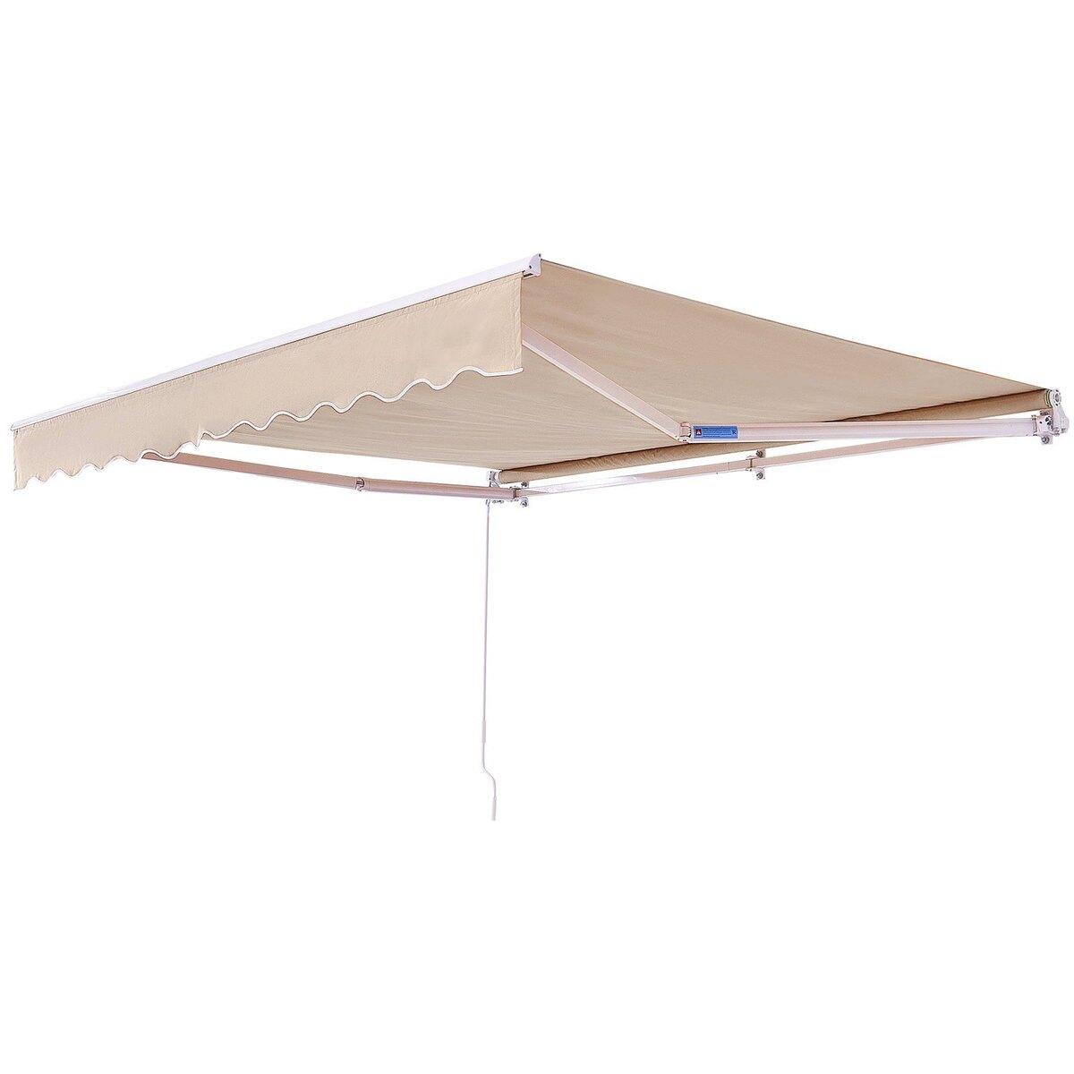 Manuell einziehbare Markise, 13 x 8 Fuß Außen-Terrassenmarkise Einziehbares Sonnenschutzdach, Wasserabweisendes Polyester Terrassentür-Fenster-Markise Sonnenschutz-Überdachung
