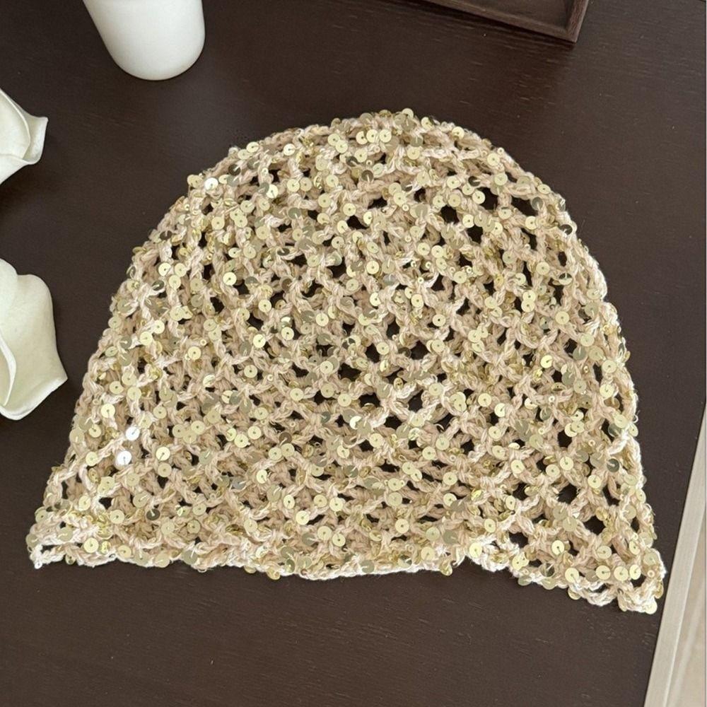 Hohl-Pailletten-Eimerhut Vintage-Mützen Mode Pailletten-Strickmütze Spicy Girls beige