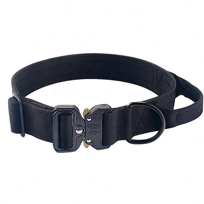 Hochwertiges verstellbares taktisches Nylon-Hundehalsband mit Kontroll-Schwermetall-Schnalle für mittelgroße und große Haustiere, Hundezubehör M 3.8x35-46cm black