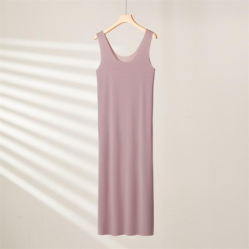 Plus Größe Nahtlose Volle Slips Kleider Für Frauen Sommer Eis Seide Cool Petticoat Unterkirt Ärmellose Unterwäsche Slips Kleid M-5XL 3XL violett