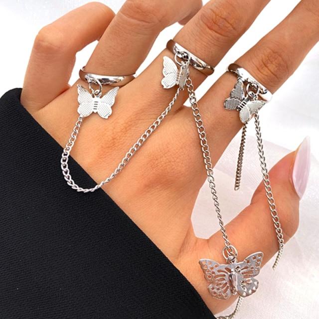 17km Punk Cool Hiphop Kettenringe Mehrschichtiger Verstellbarer Offener Fingerring Set Legierung Herrenringe Für Frauen Party Geschenk Schmuck white