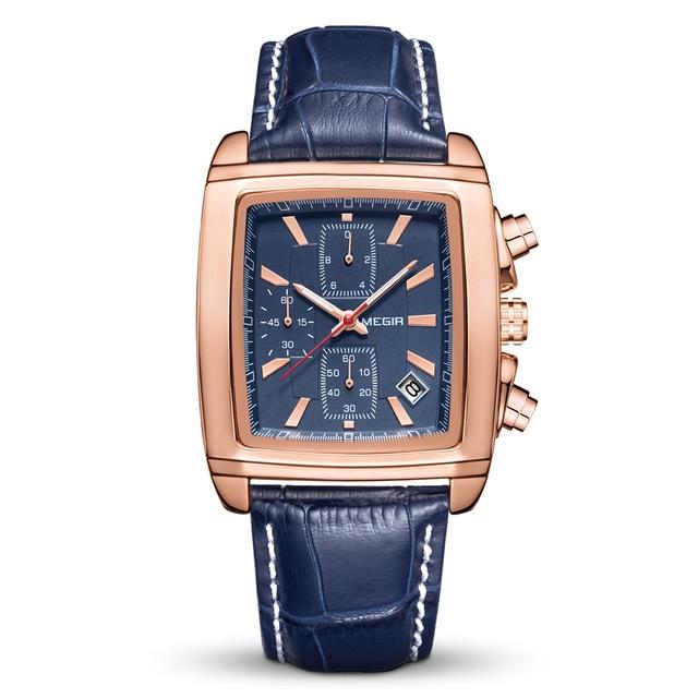 MEGIR Original Uhr Männer Top Marke Luxus Rechteck Quarz Militär Uhren Wasserdicht Leucht Leder Armbanduhr Männer Uhr 2028 gold