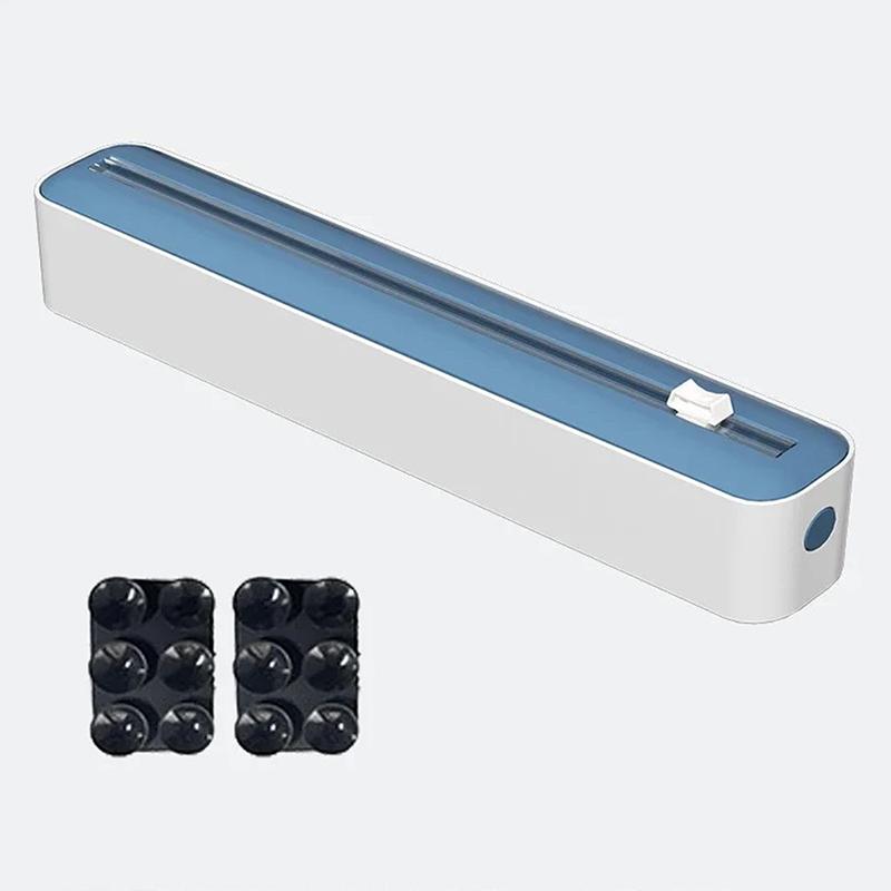 2-in-1-Spender für Frischhaltefolie, Folienschneider für Lebensmittel, Folienaufbewahrungsbox, Aluminiumfolie, Stretchfolienschneider, Küchenzubehör blau