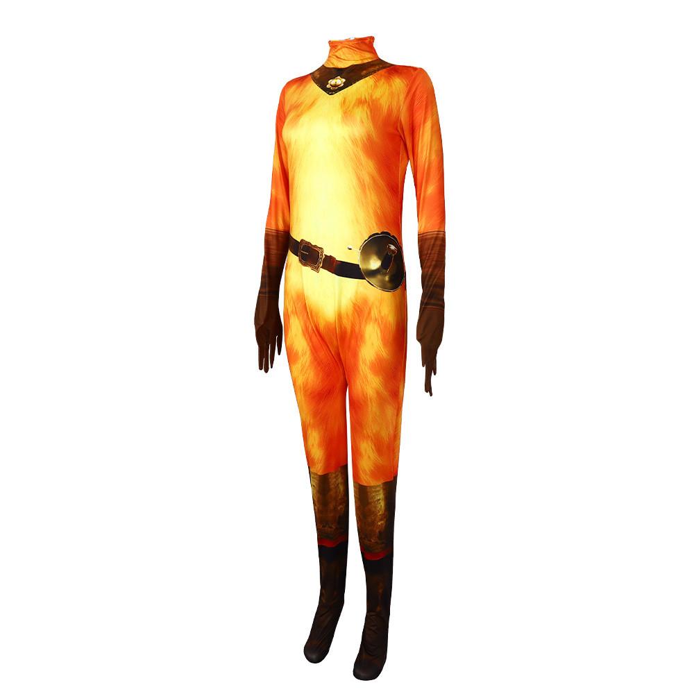 Der Gestiefelte Kater Halloween Cosplay Kostüm für Halloween-Party mit Polyesterstoff für Jugendliche und Erwachsene 180cm orange