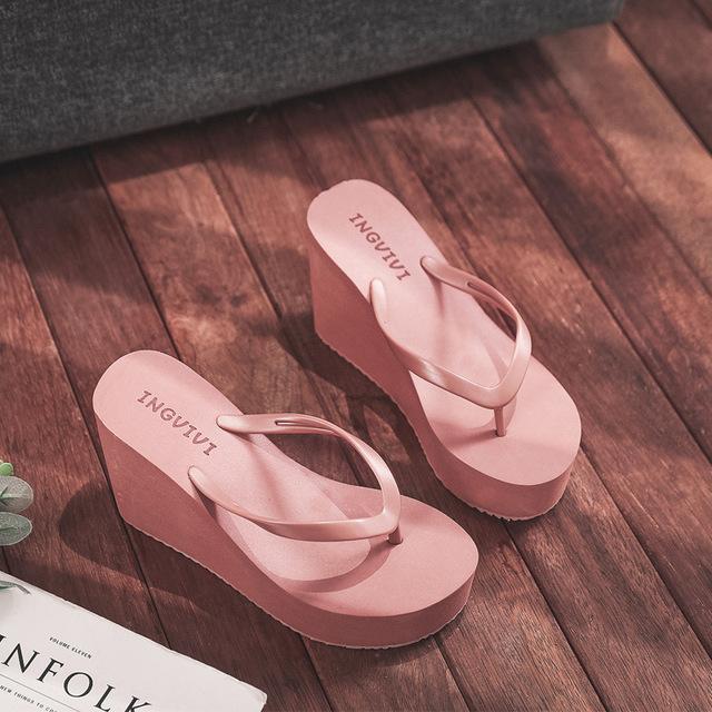 Sommer frauen Schuhe Strand Flip-flops Plattform Sandalen hochhackigen Sandalen Einfarbig Skateboard Hausschuhe Frauen Heels 35 dunkelbraune