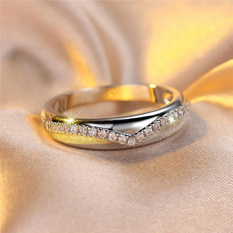 Schlichte, modische Verlobungsringe in Silber mit Kristallen für Frauen, Ehering, Alltagskleidung, Partyschmuck 10 silber