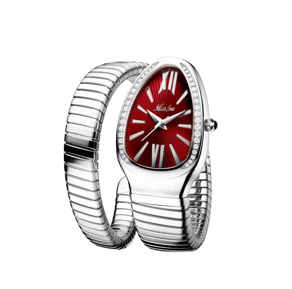 MISSFOX Damenuhren Schlangenform Luxus Armbanduhr Für Frauen Stahl Einzigartige Gold Quarz Damenuhr Uhr Relogio Feminino