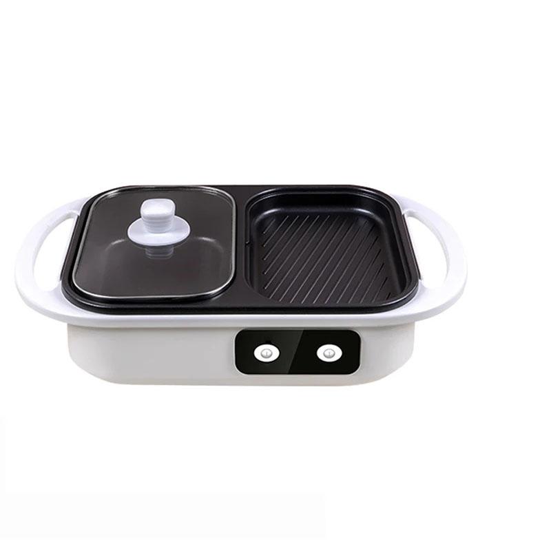 2-in-1-Antihaft-Shabu-Topf und Grillplatte, Multi-Kocher, BBQ, Shabu-Shabu-Topf mit Grill, Steaks, Ramen und Nudeln, elektrischer Kochtopf EU weiß