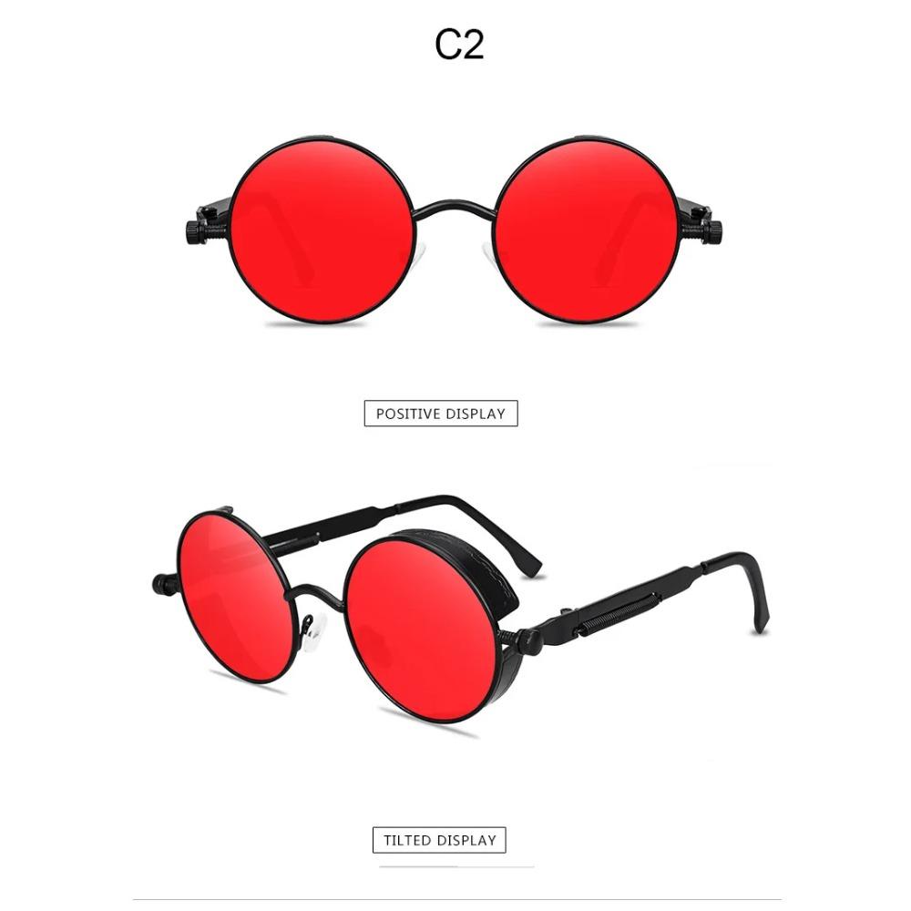 Vintage Steampunk Rote Sonnenbrille Herren Rund Punk Legierung Metallrahmen Retro Sonnenbrille Damen Brille Gothic Style Shades