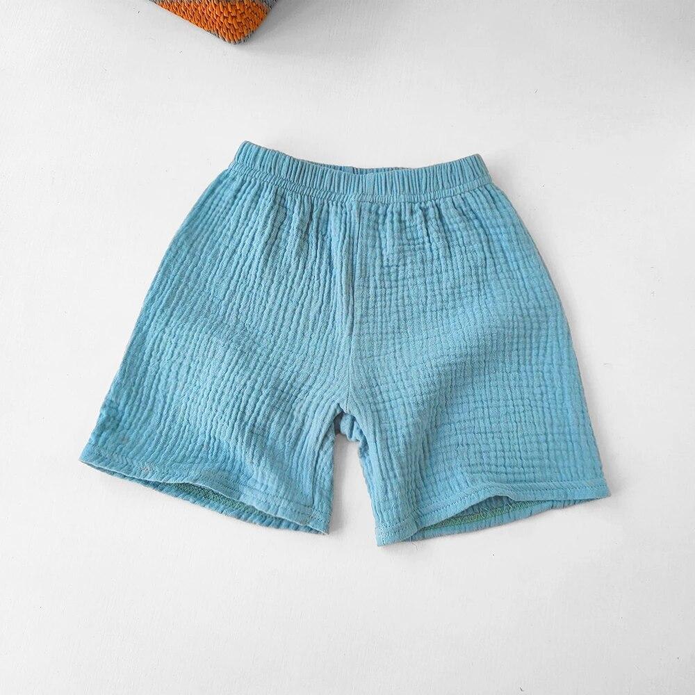 Sommer Mädchen Jungen Baumwollgarn Shorts Kinder Mädchen dünne weiche bequeme atmungsaktive kurze Hosen Kinderkleidung 140 blau