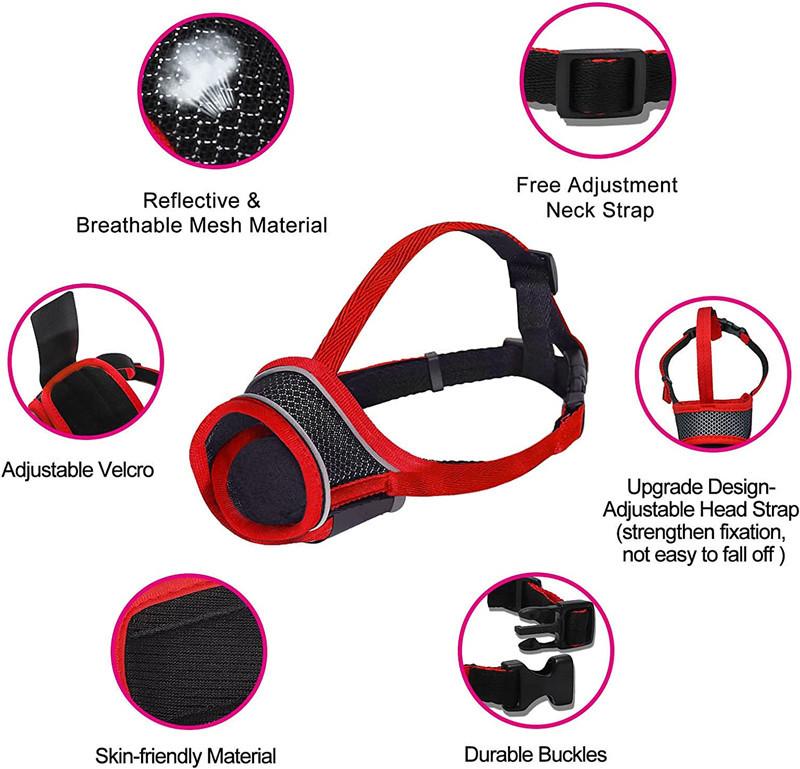 Verstärkt mit atmungsaktivem Netz und verstellbarem Ring Haustier Maulkorb Hund Maulkorb Reflektierende weiche Nylon Maulkorb XS black