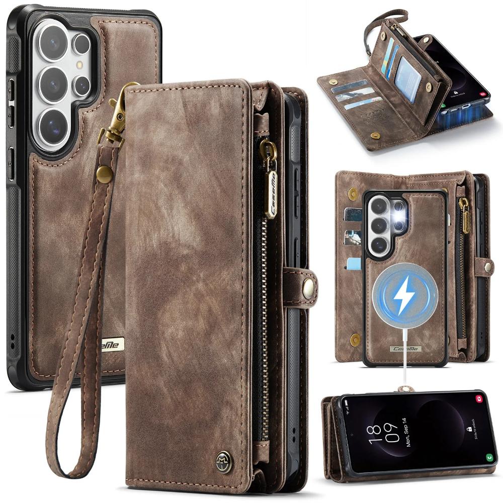 Abnehmbare magnetische Lederhülle für Samsung Galaxy S26 Ultra S25 Edge S24 Plus S23 FE S22 S21 S20 Note20 Kartenfach Geldbörsen-Cover Galaxy S25 Edge dunkelbraune
