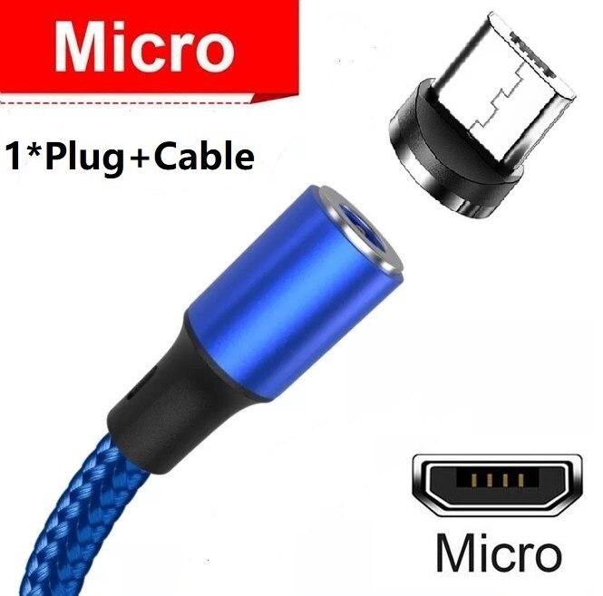 Starkes Nylon-Micro-USB-C-Ladekabel mit Magnet und LED für iPhone – schnelles Aufladen und langlebig 1M Cable+Micro USB Plug blau
