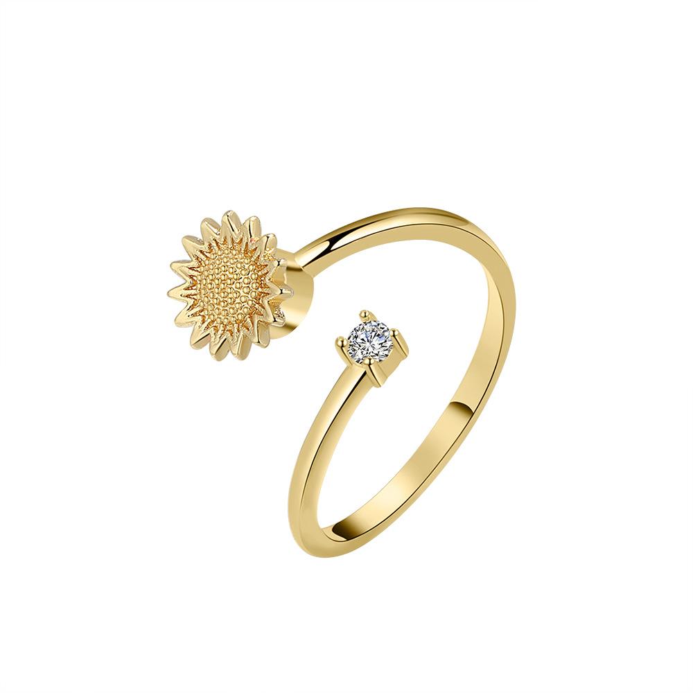 Sonnenblumen-Thema Metall Spinner Ring für Frauen Diamantbesetzt Angstlinderung Fidget Schmuck Rotierender Knöchelring resizable beige