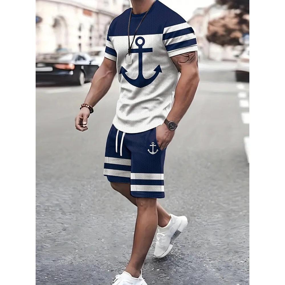 Summer Street Herrenanzug Sportbekleidung Übergroße Herrenkleidung 3D-Druck T-Shirt Shorts Einfache Herrenkleidung Modeanzug 2XL