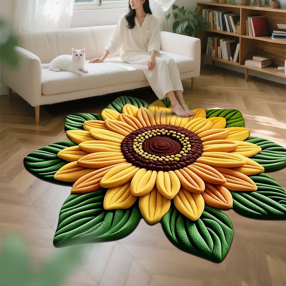 Wohnzimmer 3D Bodenmatte Blumenteppich Rund Home Pfingstrose Blütenblatt geformt Wohnzimmer Nachttischmatte 120*120cm