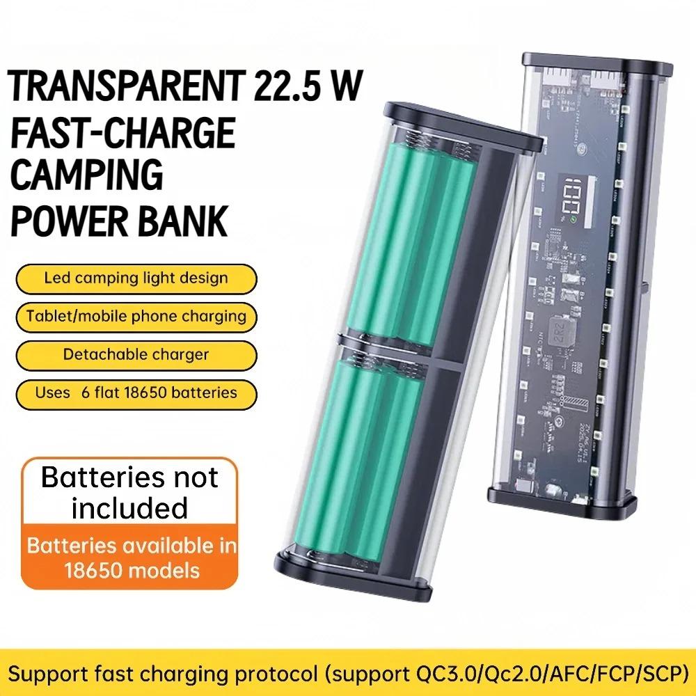 22,5W 6*18650 Powerbank Gehäuse Transparente Hülle Schnellladehalter Gehäuse Abnehmbare Batterie Ladeaufbewahrungsbox ohne Batterie