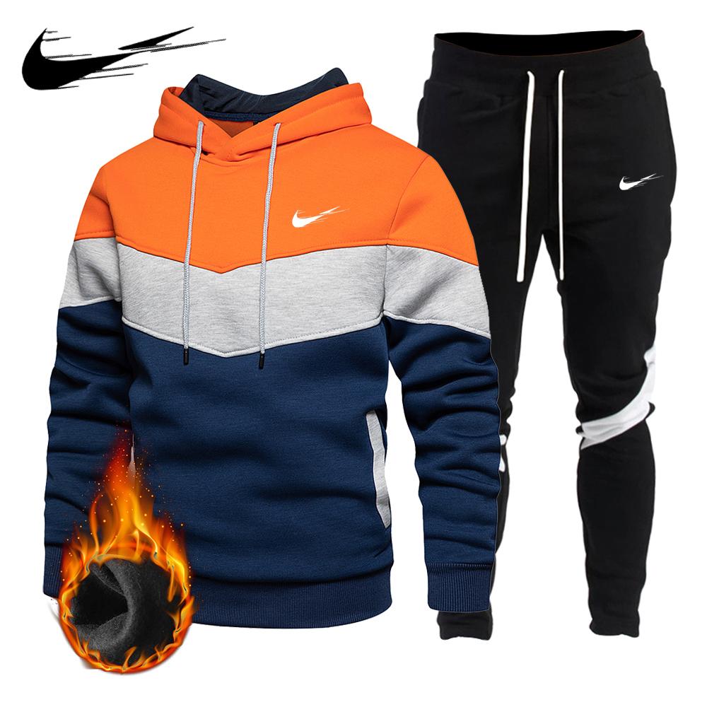 Armeegrün Herbst Winter Kapuzenpullover Sweatshirt Hosen Set Herren Sportbekleidung Sport 2-teiliges Set Herren Jogging Sweatshirt Set XL orange