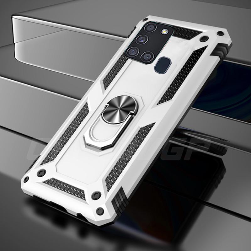 Für Samsung A21S Hülle, luxuriöse Rüstungsring-Handyhüllen für Samsung Galaxy A21S, stoßfeste magnetische Schutzhülle für Samsung A 21S A21 S 6,5 Zoll Samsung Galaxy A21S silber