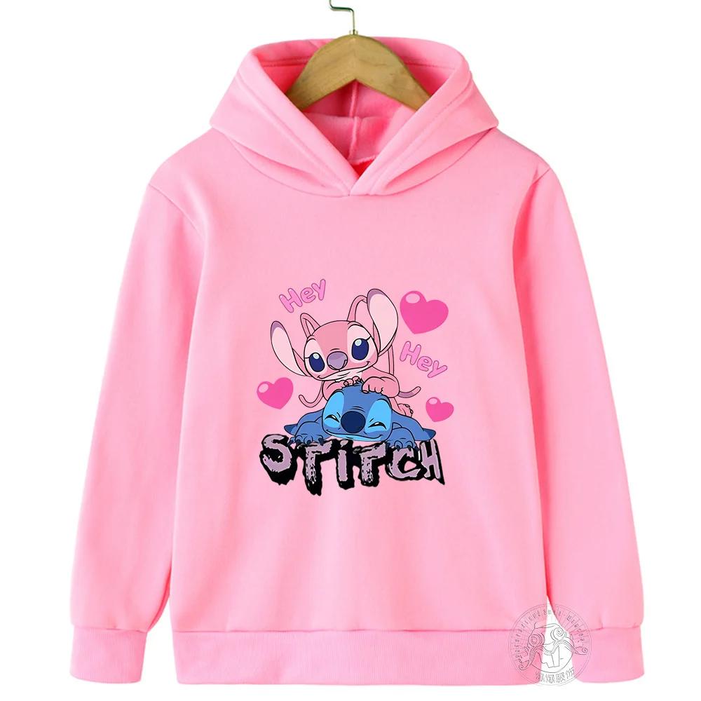 MINISO Stitch Hoodies Street Fashion Pullover für Jungen und Mädchen Kinder Sportpullover Outdoor-Sport-Hoodie Kinderbekleidung 150 pink