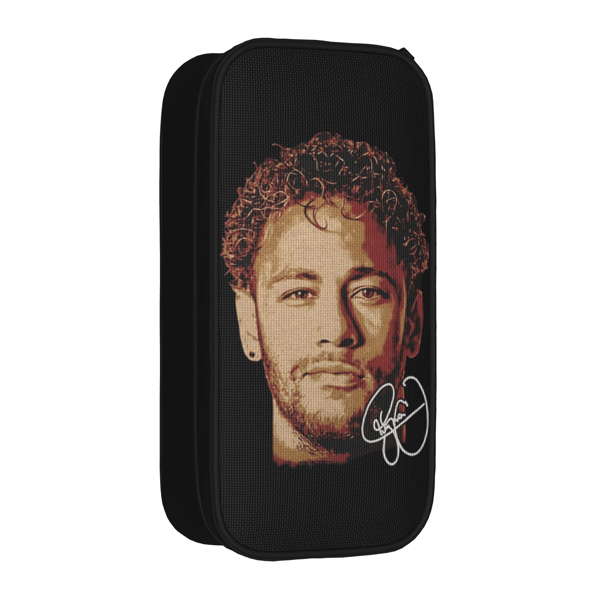 Schöne Neymar Jr Fußball-Federtasche Federmäppchen Stiftebox für Schüler Große Aufbewahrungstaschen Schulbedarf Reißverschluss Schreibwaren 21x10.5x5cm black